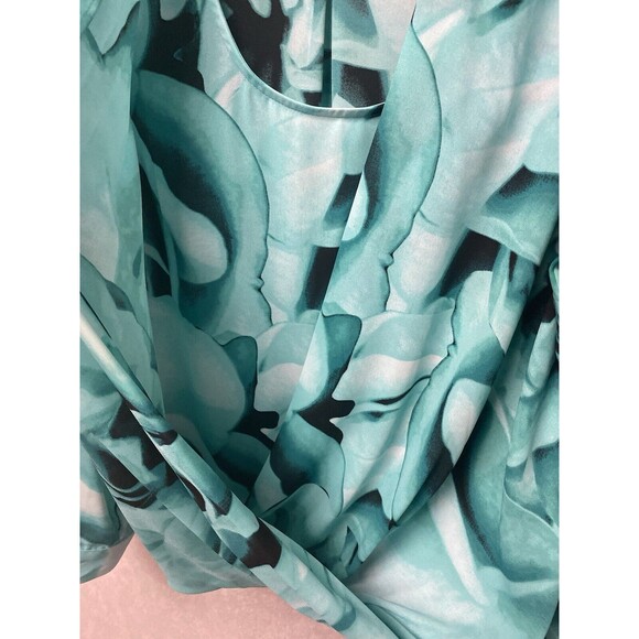 Alfani Green/Black Faux Wrap Blouse Size 14 - Picture 3 of 8